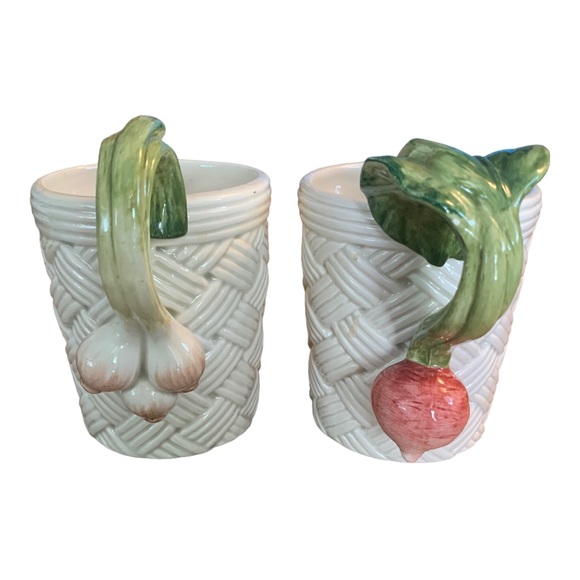 1995 Fitz and Floyd Basket Weave Coffee Mug Green Onion and radish Handle - Picture 5 of 7